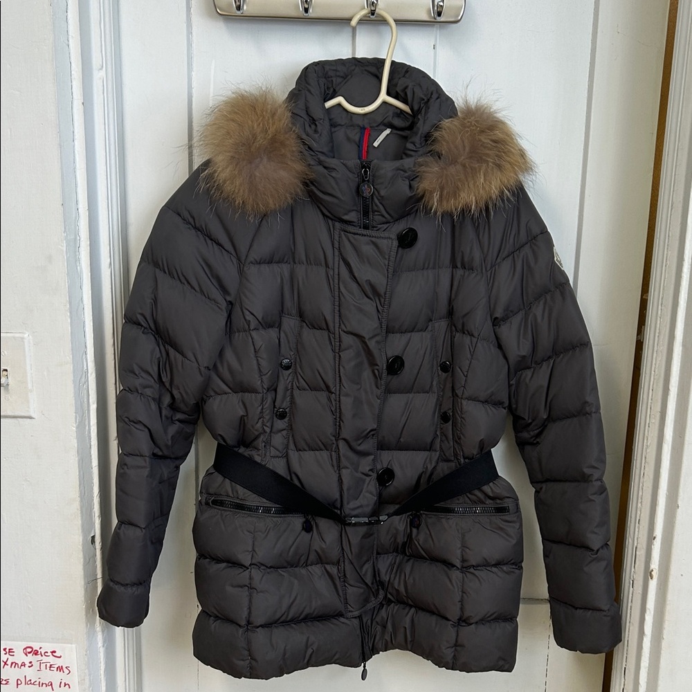 Moncler Black Puffer Jacket with Fur Trim size 4